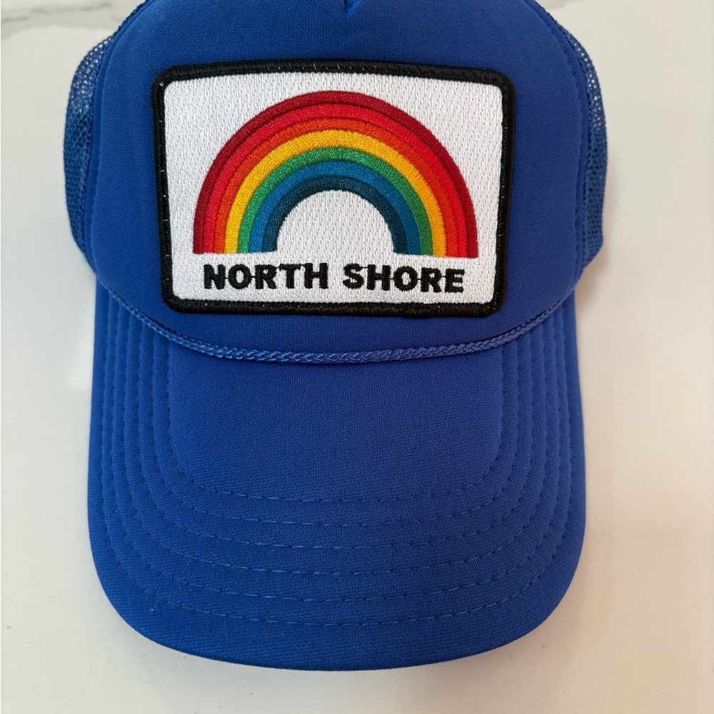 Blue Aviator Nation Trucker Hat with North Shore Rainbow Patch